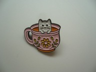 PIN PRZYPINKA BROSZKA KOT KOTEK W FILIŻANCE