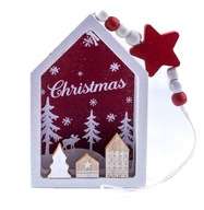 ZAWIESZKA DOMEK 34 cm FIGURKA DREWNIANA BOMBKA DEKORACJA OZDOBA ŚWIĄTECZNA