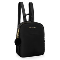 BETLEWSKI skórzany plecak damski gładki czarny elegancki pakowny BPF-02