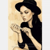 Kobieta piłująca paznokcie obraz na płótnie 55x80 manicure szkic vintage