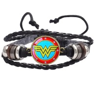 Skórzana bransoletka - Wonder Woman - regulowana, ozdobne dodatki - 20mm