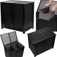 KOSZ NA PRANIE CZARNY DUŻY BAMBUSOWY SKŁADANY WOLNOSTOJĄCY 2 KOMORY 140L