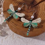 Kolczyki długie ważka vintage boho haftowane CLM5