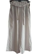 włoskie szerokie SPODNIE LNIANE z kieszeniami szarfą 100 % LEN -38