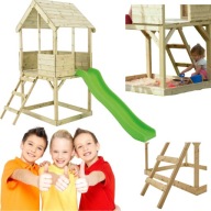DOMEK OGRODOWY DREWNIANY DLA DZIECI PIASKOWNICA ZE ZJEŻDZALNIĄ WIEŻA