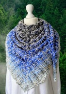 PIĘKNA DUŻA MEGA CIEPŁA CHUSTA Z WEŁNĄ MERINO, BOUCLE, NA DRUTACH_PREZENT!