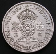 Wielka Brytania 2 shilling 1939 - król Jerzy VI - srebro