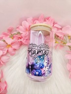 Prezent Dzień Matki szklany kubek Mama 500ml ze słomką i pokrywką handmade