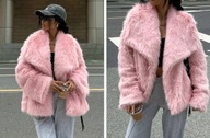 Futro futerko płaszcz płaszczyk kurtka róż damska jesień zima glamour LUX