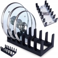 STOJAK NA POKRYWKI I TALERZE CZARNY ORGANIZER KUCHENNY WYTRZYMAŁE TWORZYWO