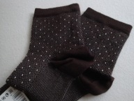 CALZEDONIA skarpetki brązowe wzory romby kropki glitter połysk bawełna UNI