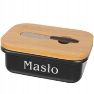 MASELNICZKA STALOWA CZARNA POJEMNIK NA MASŁO Z NOŻYKIEM