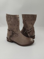 Botki beż skóra naturalna przejściowe ćwieki PRZECENA R. 36