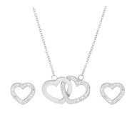 Srebrny Komplet SERCE W SERCU Kr Swarovski łańcuszek PUDEŁKO kolczyki