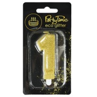 Świeczka 1 cyferka JEDEN jedynka - brokat złoty GOLD, urodziny PARTY.