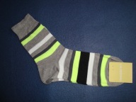 CALZEDONIA szare skarpetki w paski neon 37-39 USEX