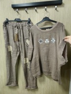 Komplet damski lniany, spodnie i bluzka r. Uni Silvia Italy Latte !!!