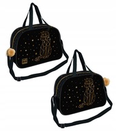 TORBA SPORTOWA SZKOLNA NA BASEN WF DLA DZIEWCZYNKI CZARNA KOT KOTEK ZŁOTY