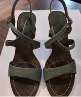 KAZAR sandały damskie zielone, skóra i płótno eleganckie, lekkie