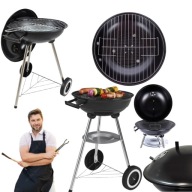 Grill węglowy ogrodowy przenośny 40 cm pokrywa ruszt stalowy chromowany
