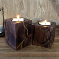 Zestaw 2 Drewnianych Świeczników na Podgrzewacze Tealighty. Rękodzieło