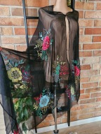 duży szal chusta chustka haftowana zdobiona kwiaty 100x200cm