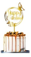TOPPER NA TORT dekoracje urodzinowe NAPIS HAPPY BIRTHDAY ZŁOTY OZDOBA
