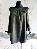 BLUZKA KHAKI OVERSIZE WIĄZANE RĘKAWY DŁUGI RĘKAW gładka vintage zjawiskowa