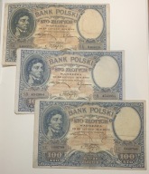 Zestaw 3x 100 zł 1919 Kościuszko - Serie S.A, S.B, S.C Londyn - Miłczak 51