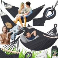 HAMAK OGRODOWY DWUOSOBOWY 260 × 150 CM HECKERMANN Z WZMOCNIONYM PAŁĄKIEM