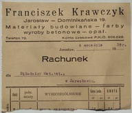 RACHUNEK F.KRAWCZYK MATERIAŁY BUDOWLANE JAROSŁAW 4 WRZEŚNIA 1939