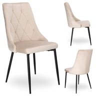 KRZESŁO TAPICEROWANE DO SALONU KUCHNI WELUROWE NOWOCZESNE METALOWE NOGI BEŻ