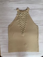 34 36 beżowy top prążkowanej dzianiny koronka