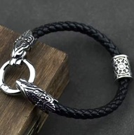 Bransoletka Skórzana Lwy M stal nierdzewna 316L punk moto rock