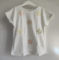 Biała koszulka krótki rękaw Z A R A 122 cekiny T-shirt dziewczęcy (264)