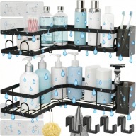 PÓŁKA ŁAZIENKOWA NAROŻNA WISZĄCA SAMOPRZYLEPNA POD PRYSZNIC LOFT CZARNA 2X