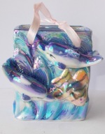 Kuferek ceramiczny holograficzny delfiny rybki Vintage