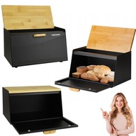 CHLEBAK METALOWY Z DESKĄ POJEMNIK NA PIECZYWO CHLEB CZARNY BAMBUSOWY DUŻY