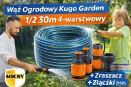 Wąż ogrodowy 30m 1/2 gumowy 4-warstwowy zestaw ze zraszaczem i złączkami