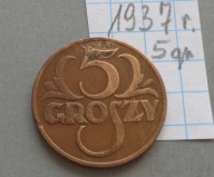 5 groszy z 1937 roku , II RP , ŁADNE