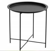 STOLIK KAWOWY METALOWY OKRĄGŁY SKŁADANY Z TACĄ CZARNY DO SALONU NA TARAS