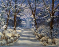 Zimowy spacer, obraz olejny, A. Janik, 40x50