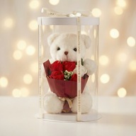 PLUSZOWY MIŚ Z BUKIETEM MYDLANYCH RÓŻ PLUSZAK PREZENT NA WALENTYNKI PUDEŁKO