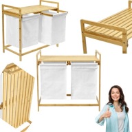 KOSZ NA PRANIE DUŻY BAMBUSOWY ZABAWKI 2 KOMORY PRZEGRODY 80 LITRÓW HANOI