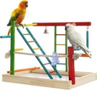 Drewniany Kolorowy Plac Zabaw Dla Ptaków Papug 2-poziomowy Do Kojca Navaris
