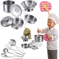 ZESTAW KUCHENNY GARNKI METALOWE DLA DZIECI AKCESORIA KUCHENNE DUŻE PREZENT