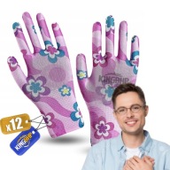 RĘKAWICE OGRODOWE RĘKAWICZKI ROBOCZE KWIATKI DAMSKIE POWLEKANE PU X12