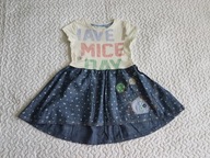 Next sukienka ecru niebieski i myszka roz 110