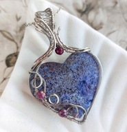 Wisior serce z fioletowym agatem mszystym i rubinami, prezent dla kobiety