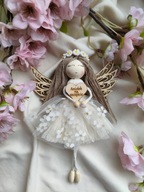 Anioł Stróż beżowy Makrama Aniołek na szczęście lalka na prezent